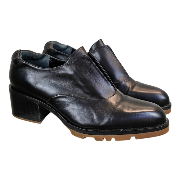 Jil Sander Black Leather Block Heel Loafers Minimalist Slip-On Designer Shoes 10 - Picture 2 of 14